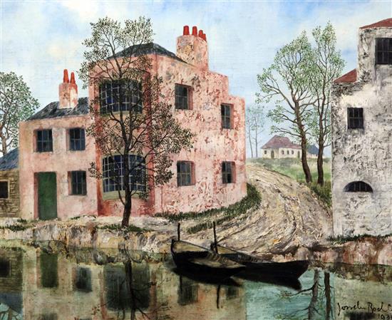 § Josselin Bodley (1893-1974) Pink House on River, 13 x 16in.